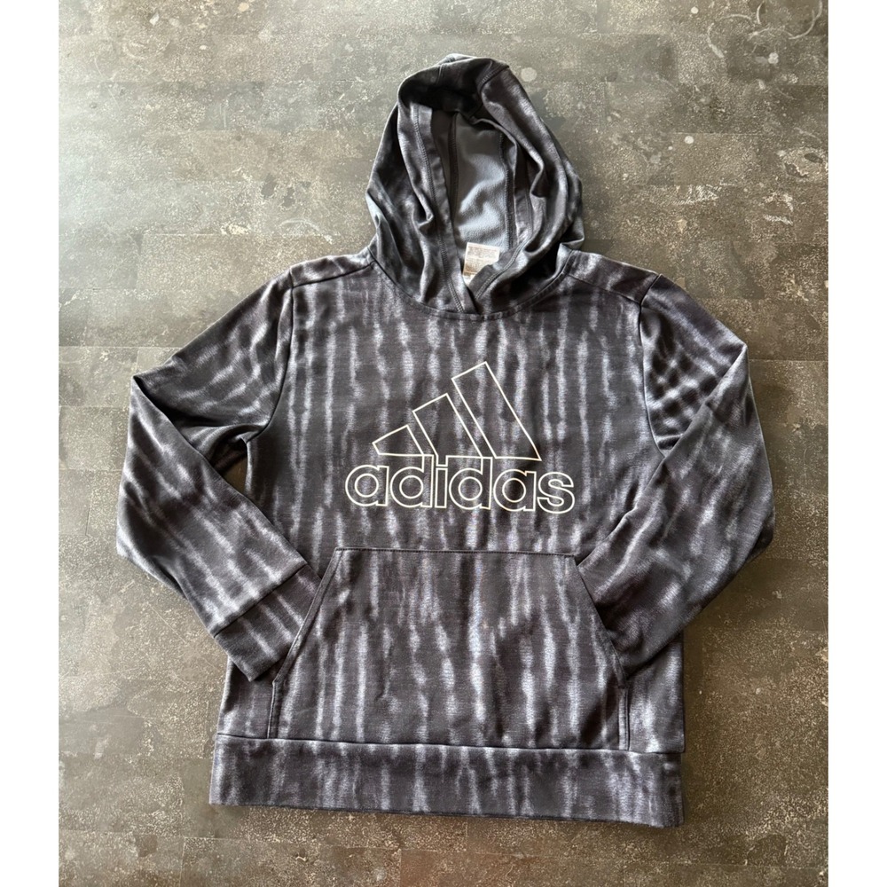 Adidas Youth Boys Medium 10/12 Hoodie Black Grey Tie Dye Logo Sweatshirt